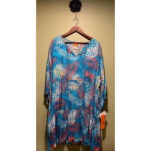 *Rescue Animal Fundraiser*Ruby Rd Tropical Palm Print Tiered Shift Dress XL NWT